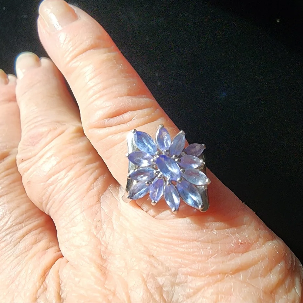 NWOT Stauer Sunburst Tanzanite Ring 2 CTW Sterling Silver setting SZ 6